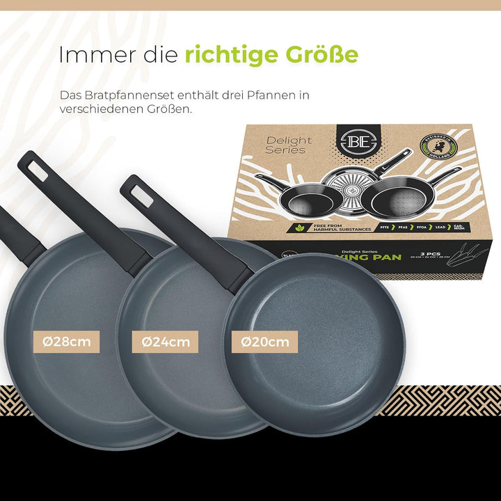 Be Living Delight Pfannenset 3-teilig, Bratpfanne 20/24/28 cm, Non Stick Keramik Antihaft, Induktion