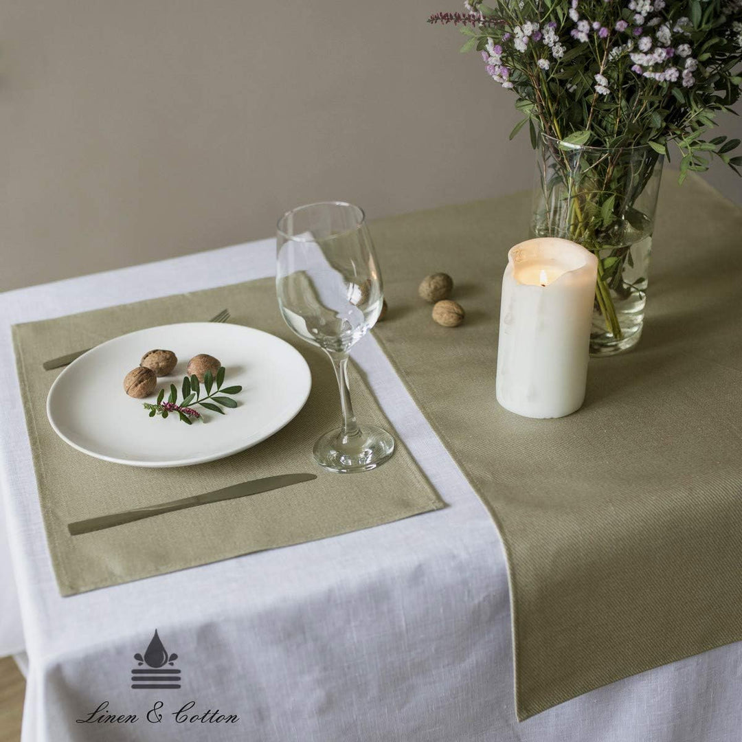 Linen & Cotton Tischläufer Stoff Wasserdicht Fleckschutz Pflegeleicht Pietro - 100% Leinen, Beige (4