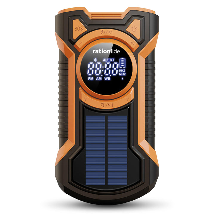 ration1 Kurbelradio mit Solar und Powerbank – Notfallradio mit 5000 mAh, Bluetooth, SOS-Alarm & LED