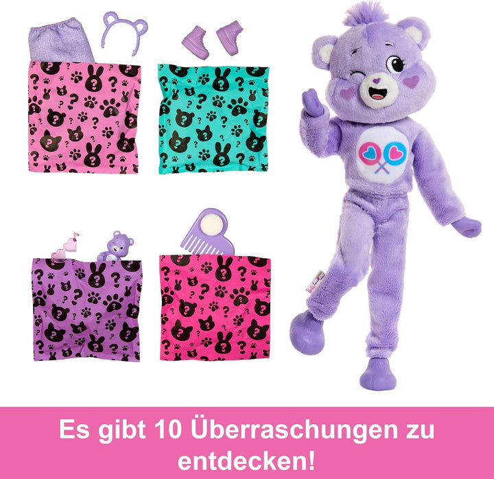 Barbie-Puppe mit Accessoires, Glücksbärchis-Reihe, Modepuppe mit plüschigem Teile-gern-Bärchi-Kostüm