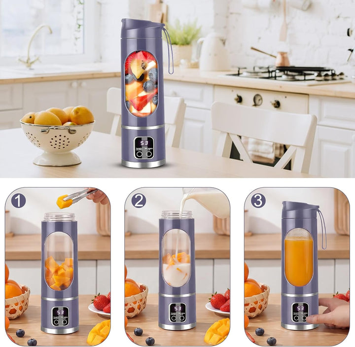 Tragbarer Mixer Smoothie Maker To Go, 450 ml Portable Blender, Mini-Standmixer mit 12 Klingen und LE