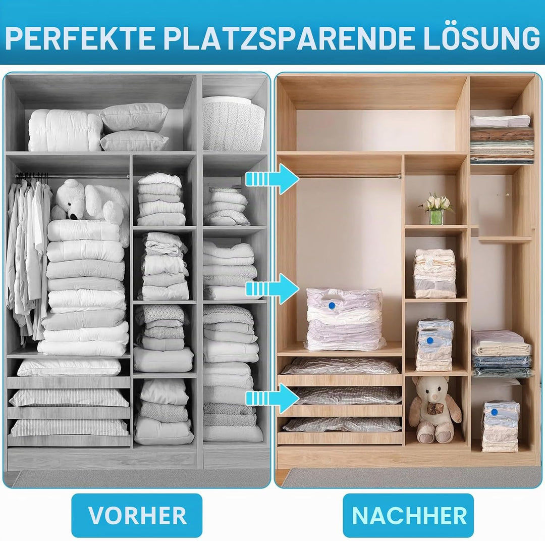Vakuumbeutel für Kleidung mit Elektrischer Luftpumpe, 15PCS Vacuum Bags, 3xJumbo, 3xGross, 4xMittelg
