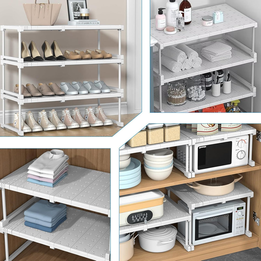Stapelbarer Schrank Organizer - Verstellbares Regalsystem ohne Bohren - Weisses Metallgestell für Kl