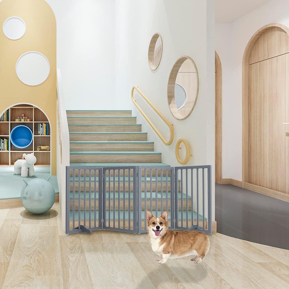 The Fellie Absperrgitter Hund, Freistehendes Schutzgitter mit Füssen, Kindergitter Klappbar, Holz Hu