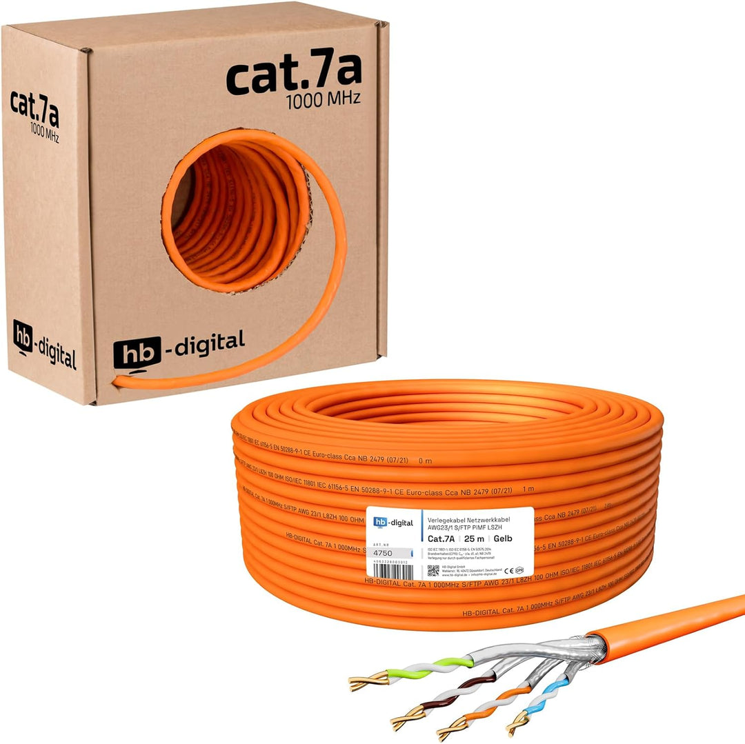 HB-DIGITAL 25m CAT.7a Netzwerkkabel LAN Kabel Verlegekabel AWG 23 Reines Kupfer S/FTP PiMF LSZH Halo