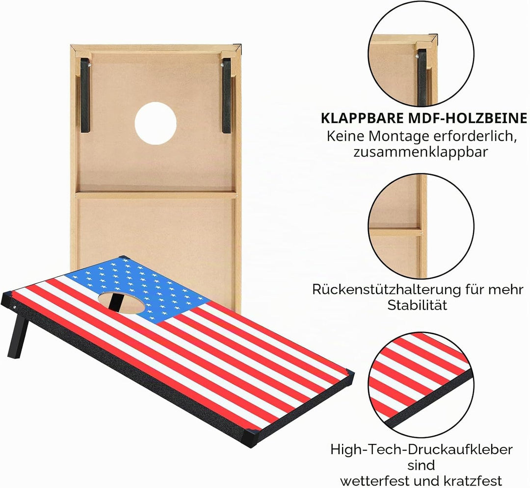 Cornhole Spiel Verordnung Grösse 91cmx60cm, Sackloch Spiel mit Corn Hole Spiel mit 2 Boards, 8 Wurfb