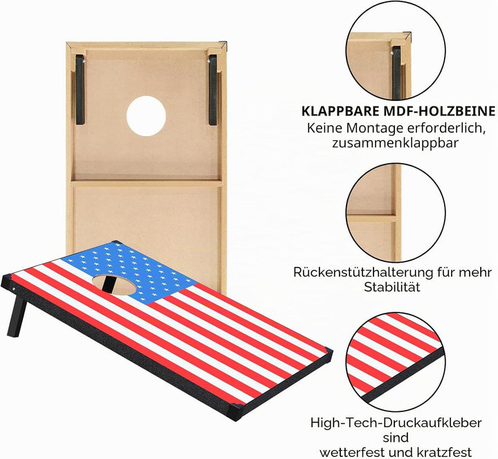 Cornhole Spiel Verordnung Grösse 91cmx60cm, Sackloch Spiel mit Corn Hole Spiel mit 2 Boards, 8 Wurfb