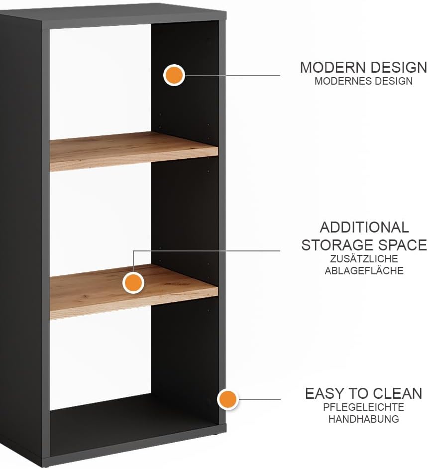 Vicco Standregal Orlando, Anthrazit/Goldkraft Eiche, 40 x 80.1 cm, mit verstellbaren Einlegeböden zu