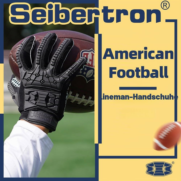 Seibertron Lineman 2.0 Padded Palm Football Receiver Gloves, Flexible TPR Impact Protection Back of