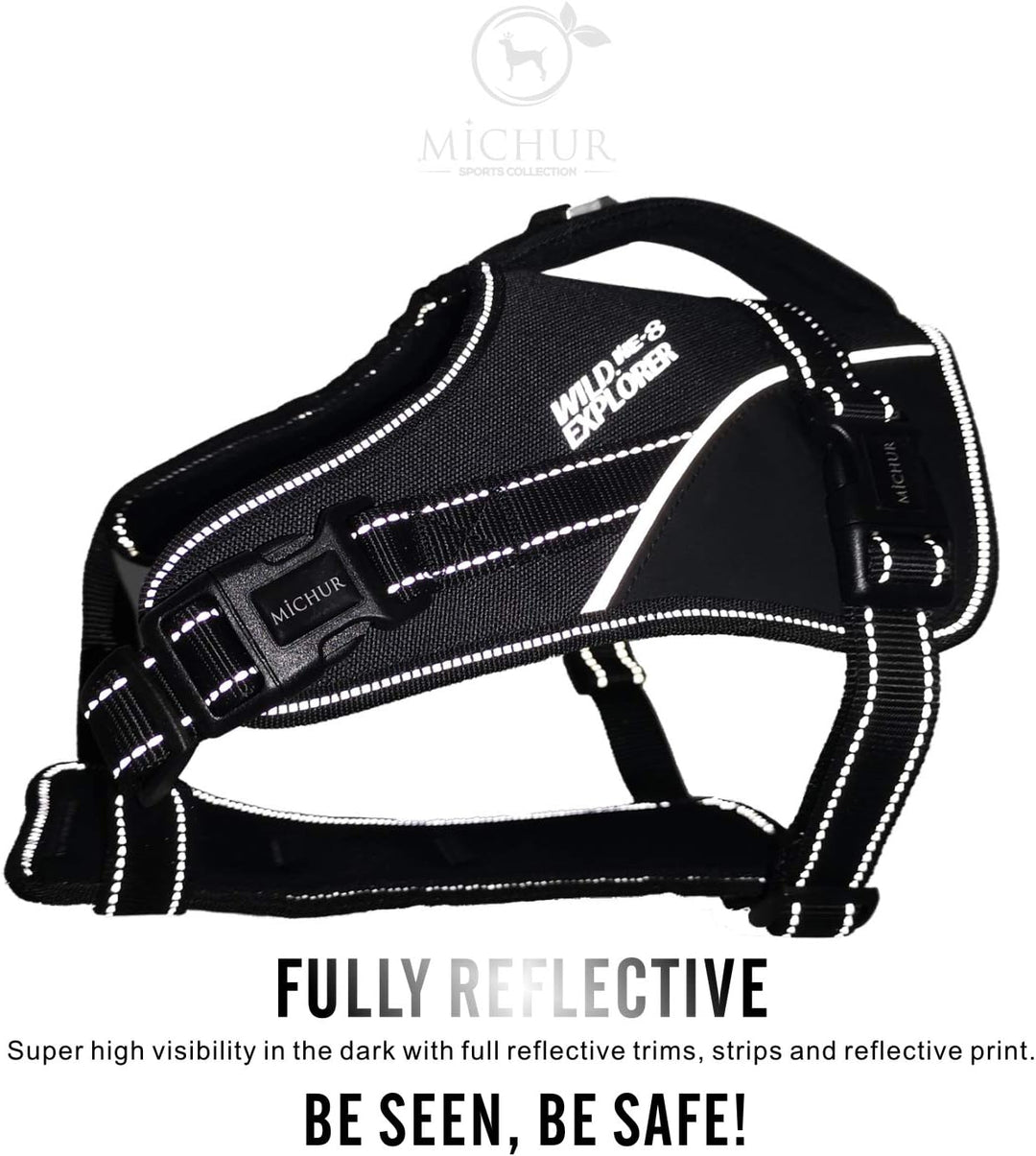 MICHUR Joel Hunde BRUSTGESCHIRR schwarz, Nylon Hundegeschirr, Hundegeschirr, mit Reflektoren, Neopre
