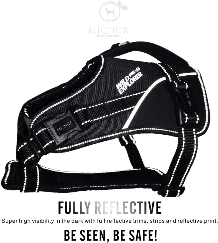 MICHUR Joel Hunde BRUSTGESCHIRR schwarz, Nylon Hundegeschirr, Hundegeschirr, mit Reflektoren, Neopre