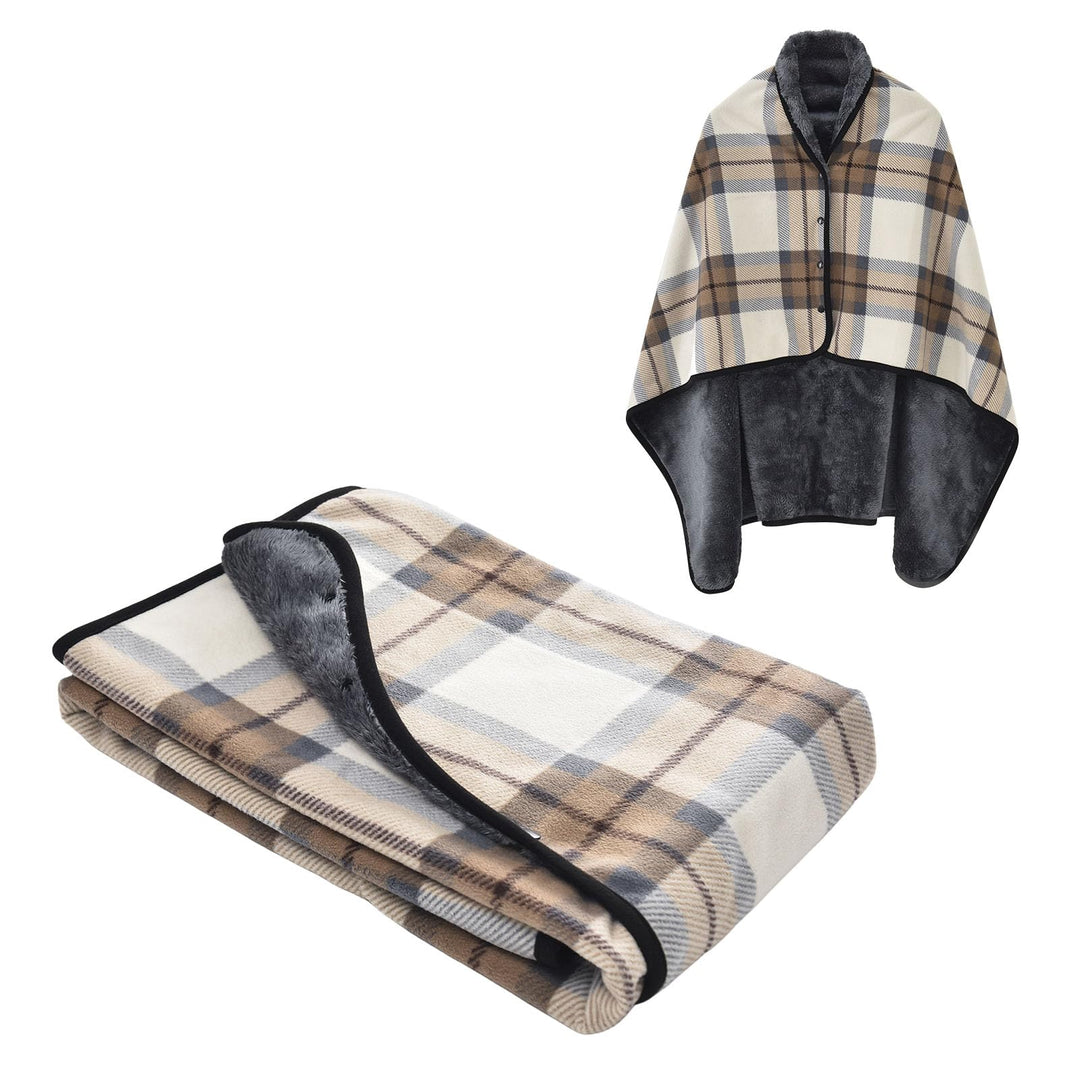 Damen Poncho Fleece Tragbare Decke, Karierte Schossdecke Bequemer Poncho Plüschdecken Überwurf Schal