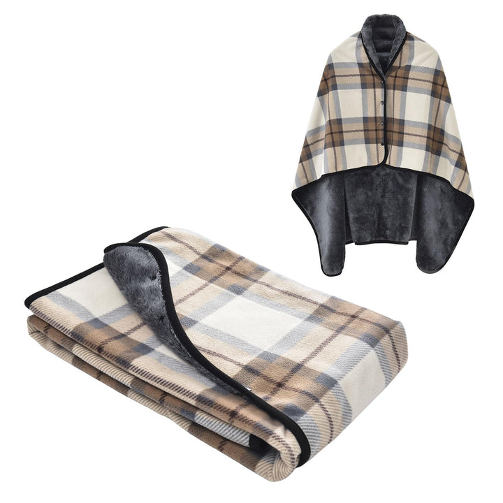 Damen Poncho Fleece Tragbare Decke, Karierte Schossdecke Bequemer Poncho Plüschdecken Überwurf Schal