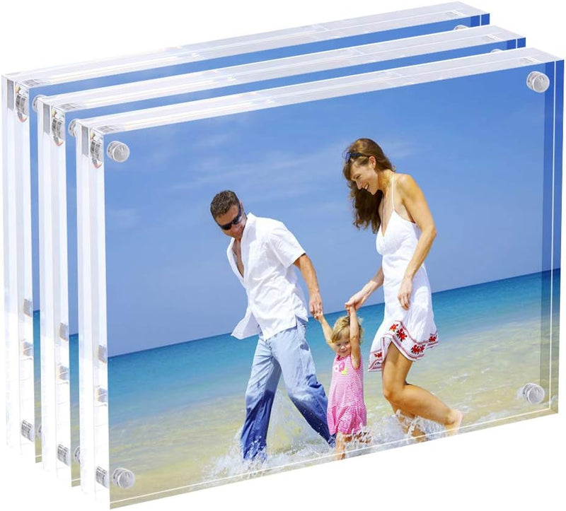 AMEITECH Acryl Bilderrahmen 15 x 20 cm, Magnetischer Acryl-Block Bilderrahmen, Desktop Rahmenlose Fo