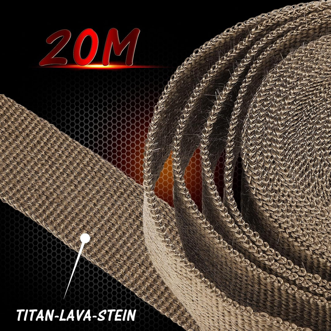 GEAREVER 20M*5CM Hitzeschutzband Basaltfaser mit 10 Kabelbinder Edelstahl, Hitzeschutzband Auspuff f