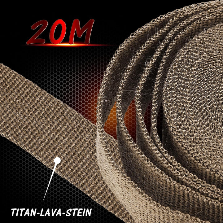 GEAREVER 20M*5CM Hitzeschutzband Basaltfaser mit 10 Kabelbinder Edelstahl, Hitzeschutzband Auspuff f