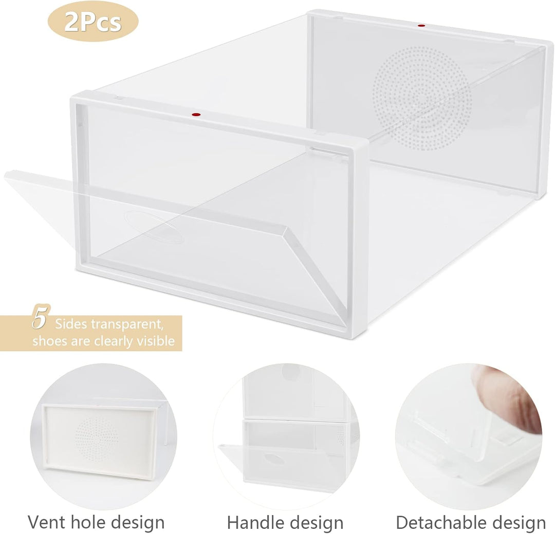 Schuhboxen 2 Stück Stapelbar Schuhaufbewahrung 33.5x23x13 cm Transparent Schuh Organizer Aufbewahrun