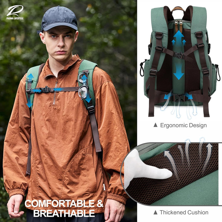 Padwa Lifestyle Kamerarucksack - Gewachstem Memory Canvas Kamerarucksack mit 16“ Laptop-/Objektivfac