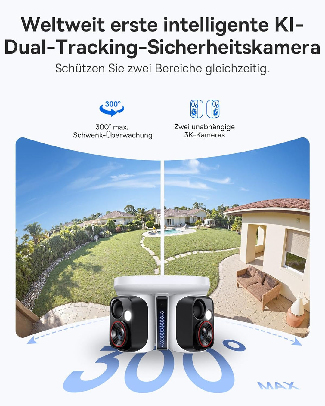 Baseus Security X1 Pro Überwachungskamera Aussen - ERSTE KI-Dual-Tracking Kamera, 300°-Überwachung,