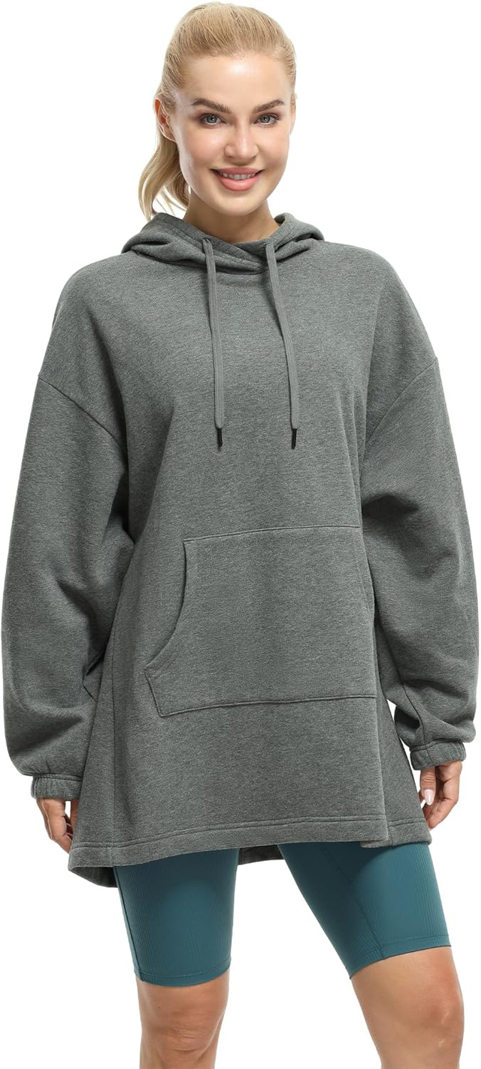 icyzone Damen Lang Oversize Hoodie Fleece Kapuzenpullover Casual Sweatshirt mit Kängurutasche S Char