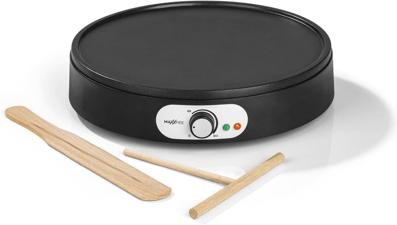 MAXXMEE Crepes Maker mit Teigverteiler & Wender aus Holz | Crêpe Maker mit Ø 30 cm, antihaftbeschich