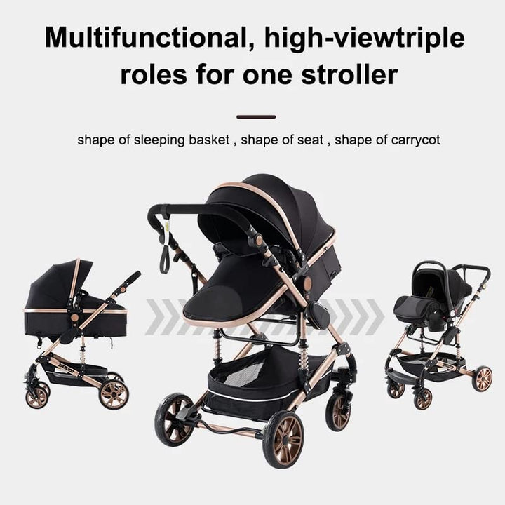 GLOKID Kinderwagen 3 in 1,Reisesysteme, Babywanne Buggy,Voll-Gummireifen,Mit Einem Klick Zusammenkla