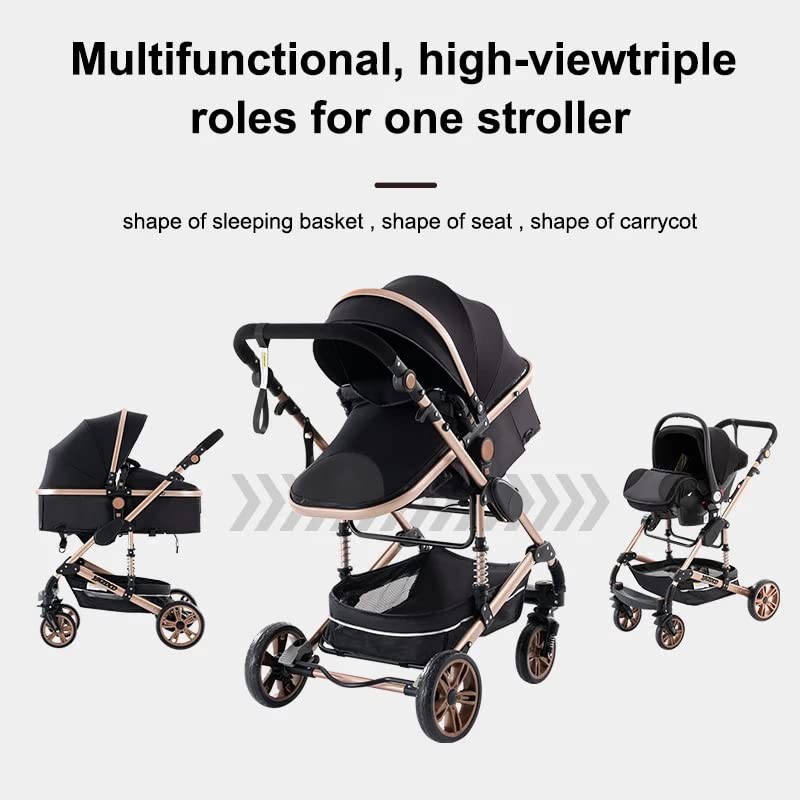 GLOKID Kinderwagen 3 in 1,Reisesysteme, Babywanne Buggy,Voll-Gummireifen,Mit Einem Klick Zusammenkla