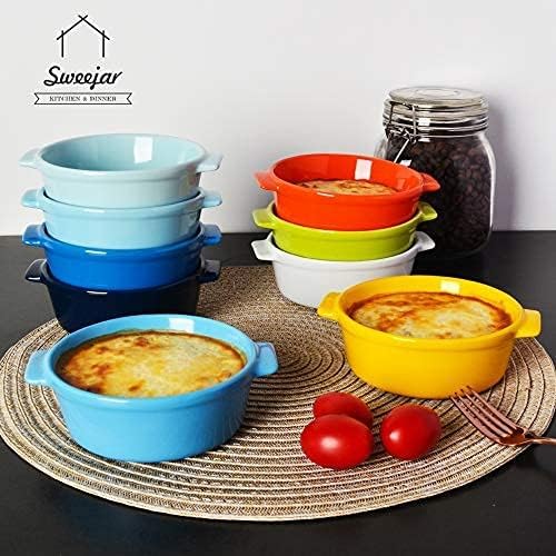 Sweejar Home Lot de 6 ramequins ronds en céramique à double poignée pour la cuisson, 283,5 g pour pu