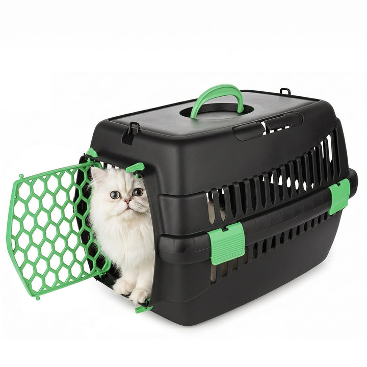 HAPPET Tiertransportbox Teddy M Grün 56x37x37 cm – Robuste, gut belüftete Transportbox für Katzen &