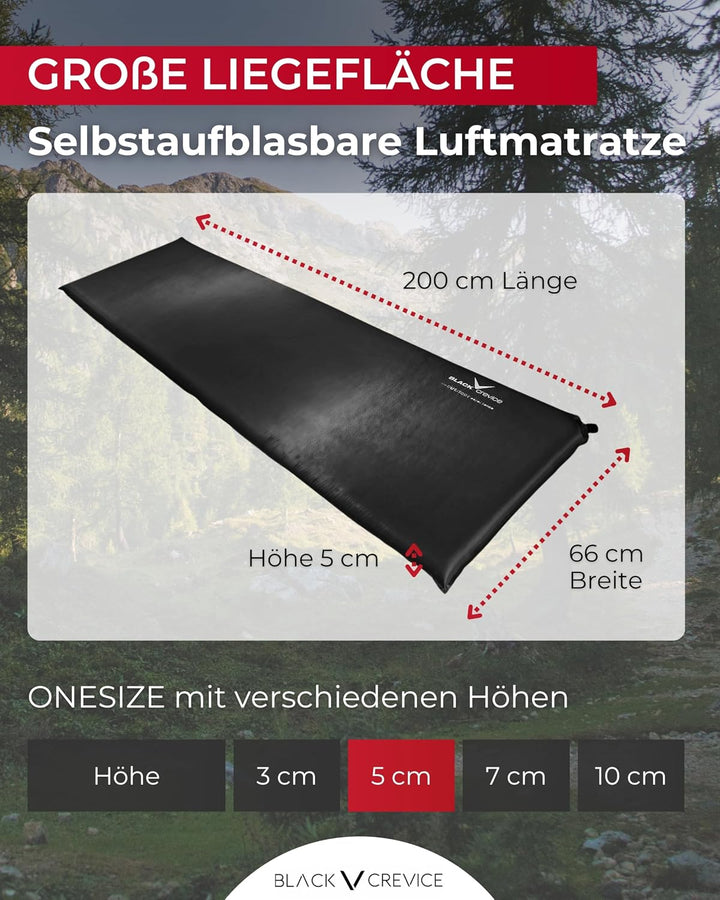 Black Crevice selbstaufblasbare Luftmatratze I Isomatte selbstaufblasend I Outdoor-Isomatte I aufbla