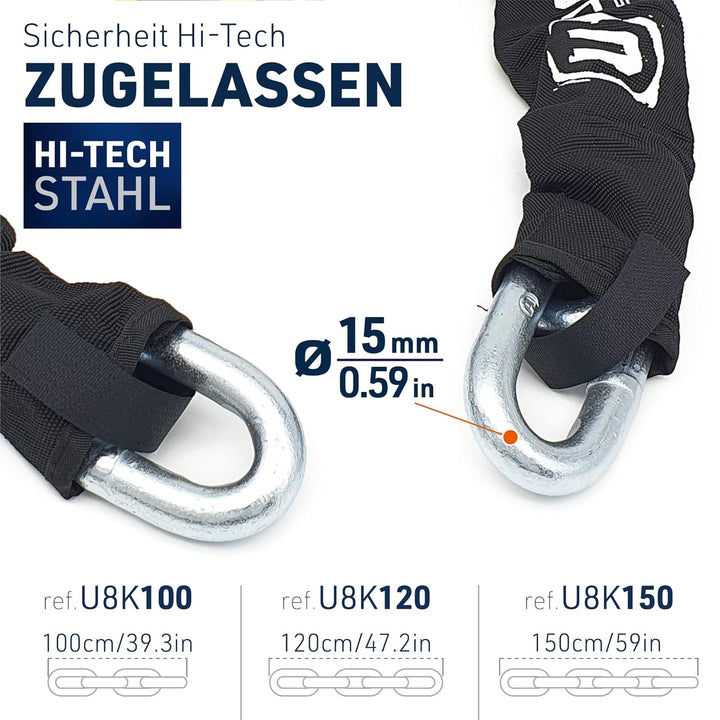 URBAN U8K150 Kettenschloss Motorrad Motorradschloss Vorhängeschloss und Kette, Sicherheit 20/20 mit