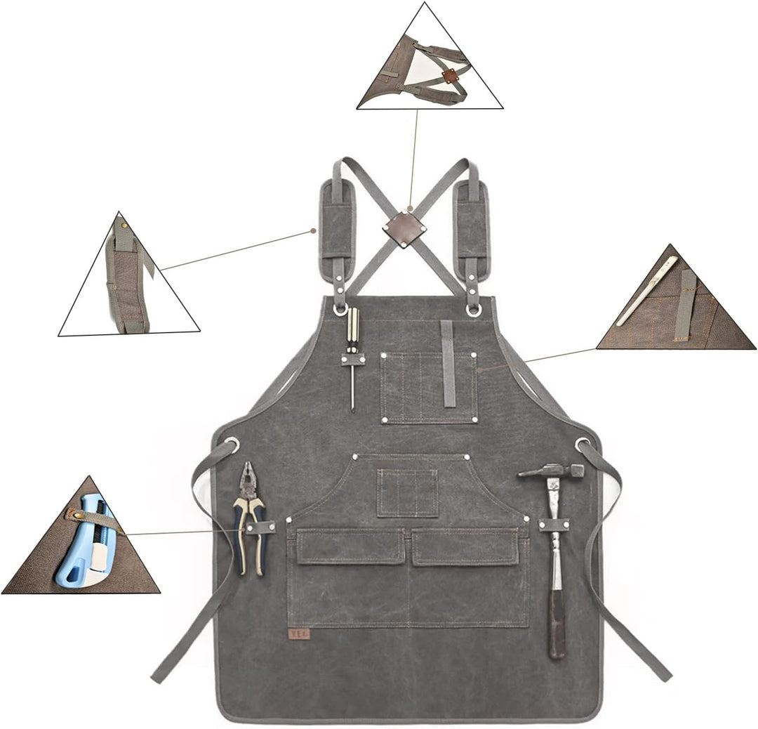Schweisserschürze aus Leder für Männer - Robuste Grillschürze mit Werkzeugtaschen, hoher Hitzebestän
