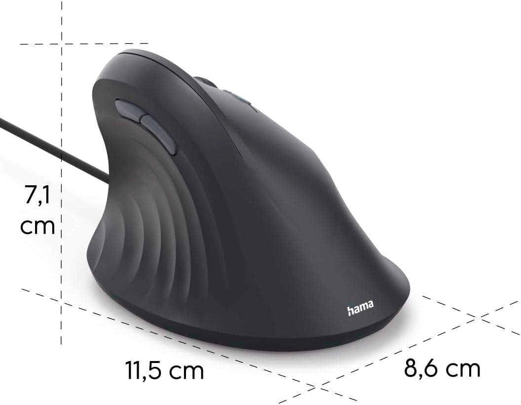 Hama vertikale Maus (optische Maus ohne Klickgeräusch, 7 Tasten, ergonomisch für Rechtshänder, 1000/