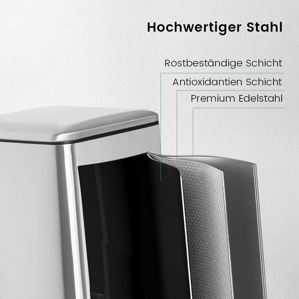 Ullege Mülleimer,30L Tretmülleimer mit Softclose Deckel,30 Liter Abfalleimer mit Fusspedal, Quadrati