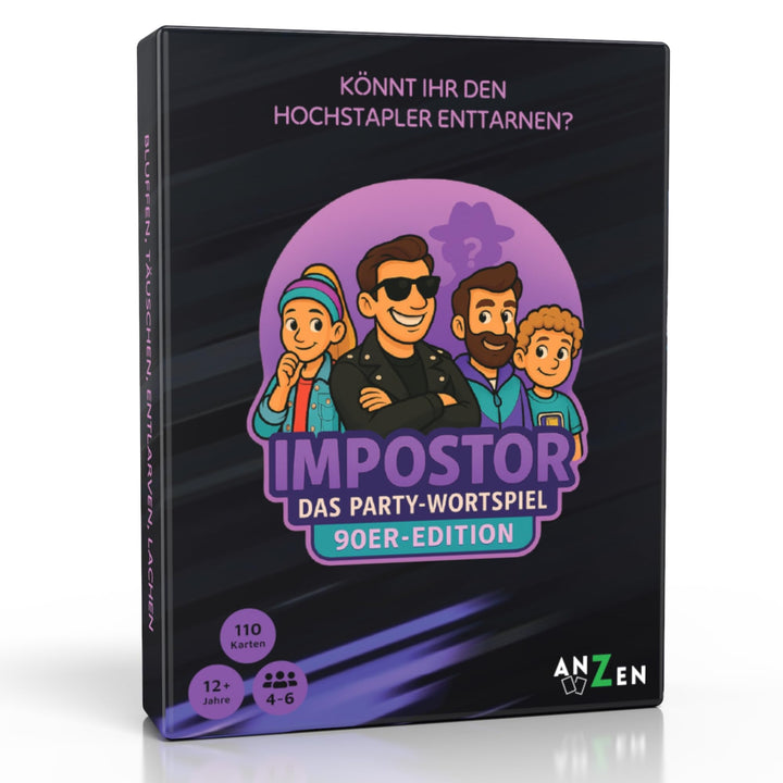 Impostor – Das Party Wortspiel 90er Edition inkl. Hilfsbegriffe | Lustiges Gesellschaftsspiel & Kart
