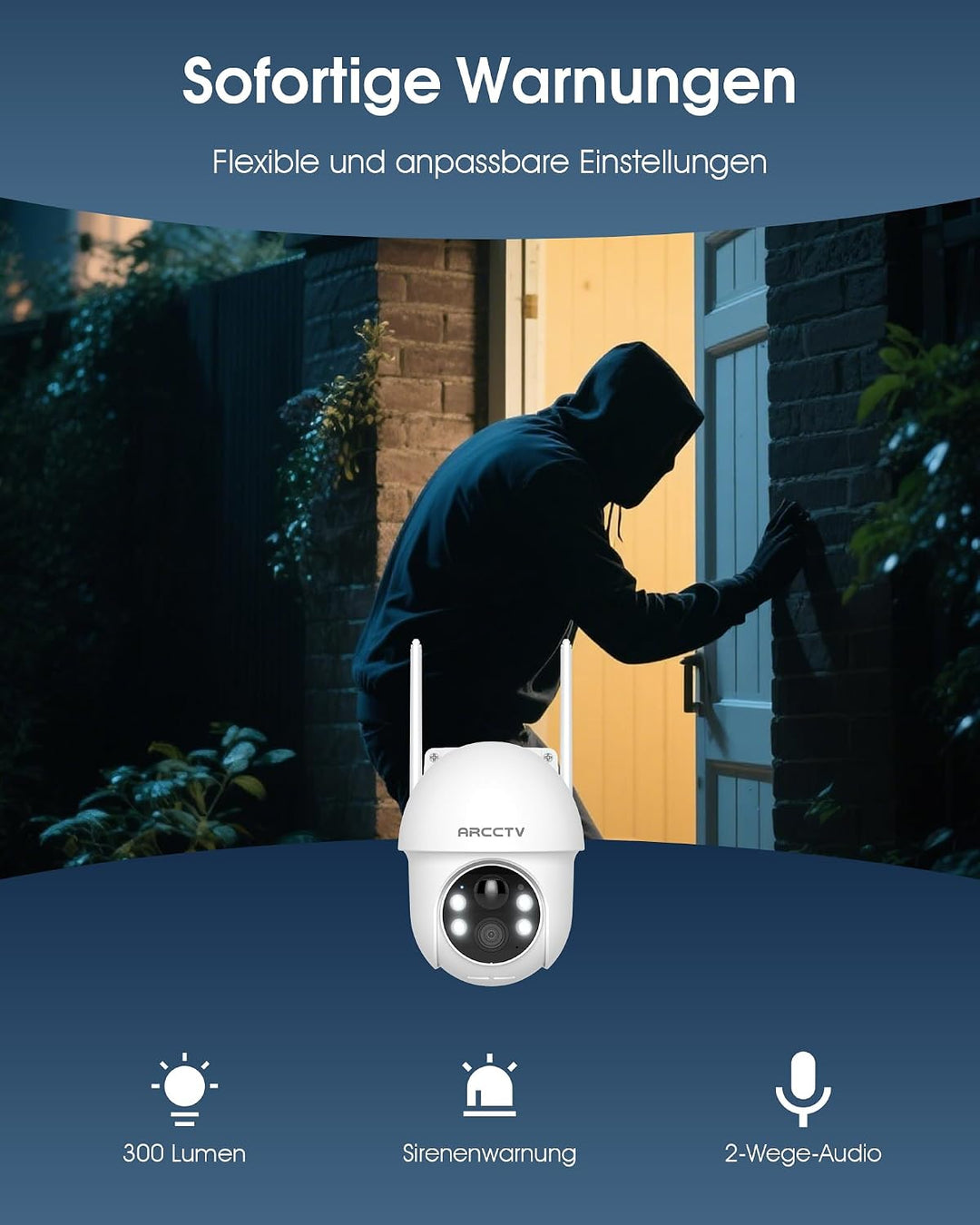 ARCCTV 4MP Solar Überwachungskamera Aussen, Aussenkamera Kabellos Akku, 2,4/5GHz-WLAN, Alarm Bei Per
