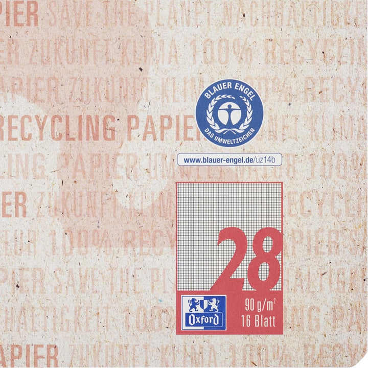Oxford Schulheft A4 Recycling, 16 Blatt, Lineatur 28, kariert, 15 Stück A4 Lineatur 28, A4 Lineatur