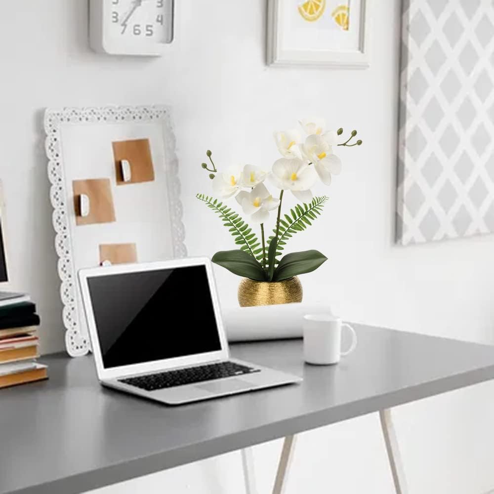 Kunstblumen wie Echt Orchideen Künstlich Blumen Deko Kunstpflanze Phalaenopsis im Goldfarbenen Topf