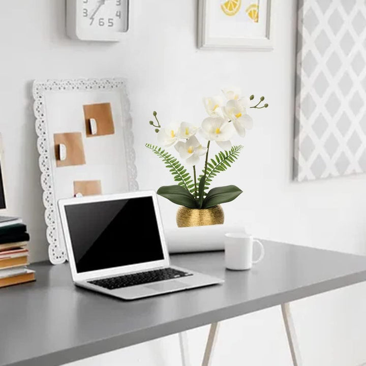 Kunstblumen wie Echt Orchideen Künstlich Blumen Deko Kunstpflanze Phalaenopsis im Goldfarbenen Topf