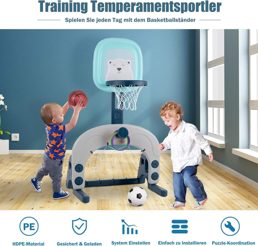 Hadwin Basketballkorb Kinder, 3 in 1 Basketballständer Set mit Fussballtor Ringwurf, Höhenverstellba