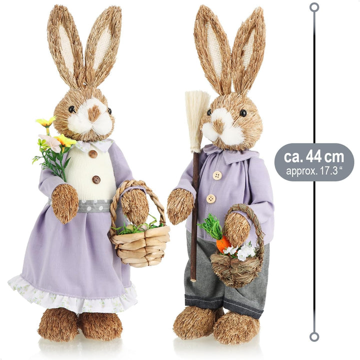 com-four® 2X XL Stroh Osterhase handgemacht - 44 cm Deko-Osterhase zur Osterdekoration - Strohfigure