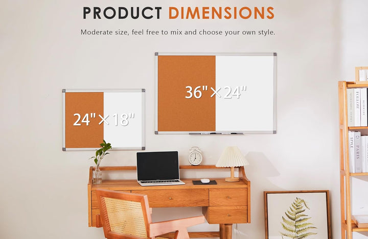 Swansea Whiteboard Magnettafel und Pinnwand Kork mit Aluminiumrahmen für Wohnung, Büro, Küche und Sc