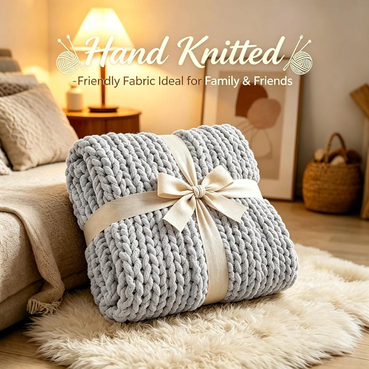 Admitrack Grobstrickdecke, 100% Handgestrickte Chenille-Wohndecke für Sofa und Wohn-Deko, weiche und