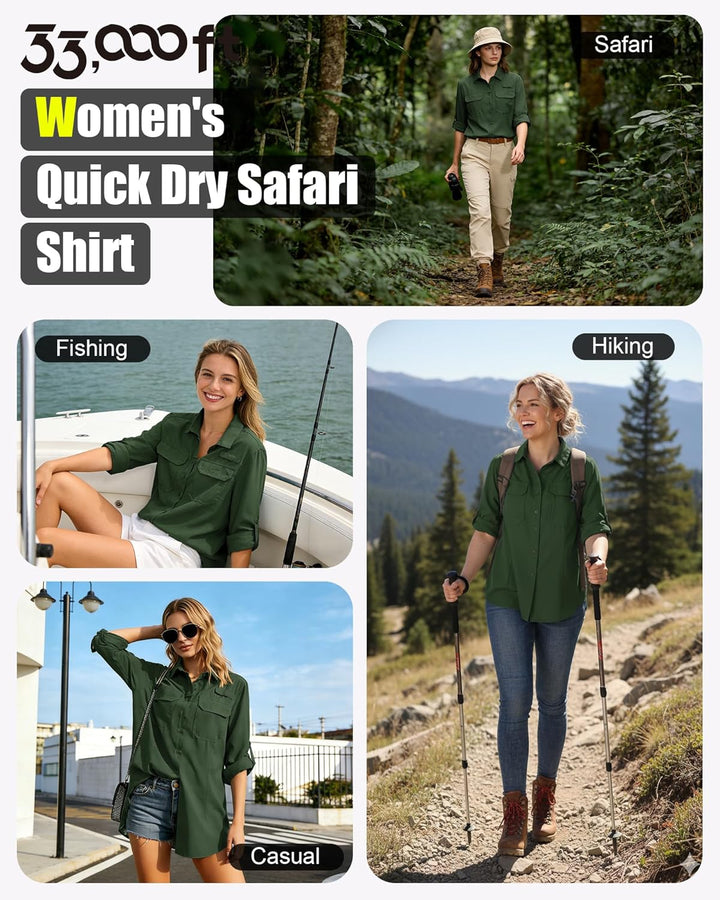 33,000ft Hemdbluse Damen UPF50 UV Schutz Hemd Schnelltrocknende Button-Down Shirts Atmungsaktive Wan