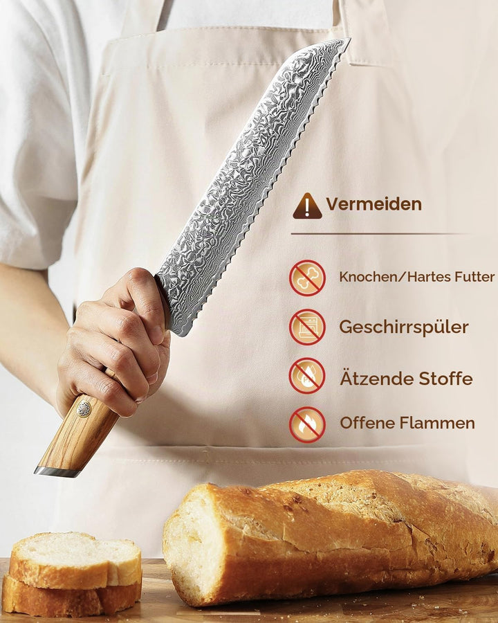 XINZUO Damaststahl Brotmesser 21.2cm, Damastpulverstahl 73 Schichten Küchenmesser, Profi Scharf Dama