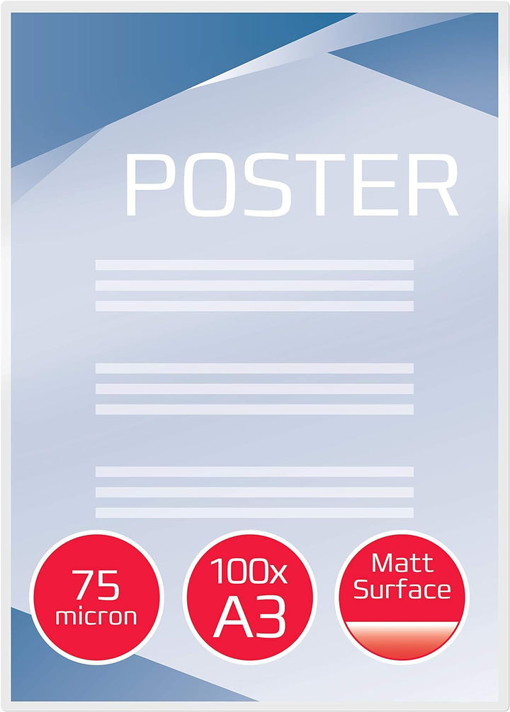 GBC Laminierfolien A3 Matt 75 mic, Beschriftbare Oberfläche, Robuste Laminiertaschen im 100er Pack,