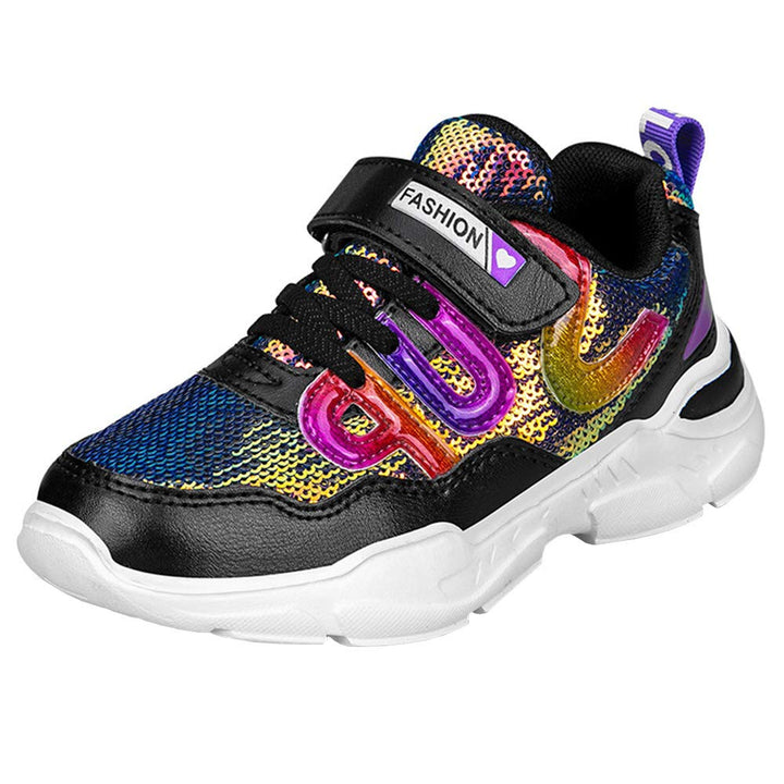 Mädchen Turnschuhe Sparkle Scales Sneaker Kinderschuhe mit Klettverschluss(28-38 EU) 27 EU Schwarz,