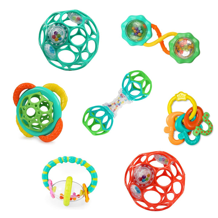 Bright Starts, Schnuller & Shakers 7 Stück Geschenk-Set - BPA-frei Baby Rasseln, Beissringe und Kind
