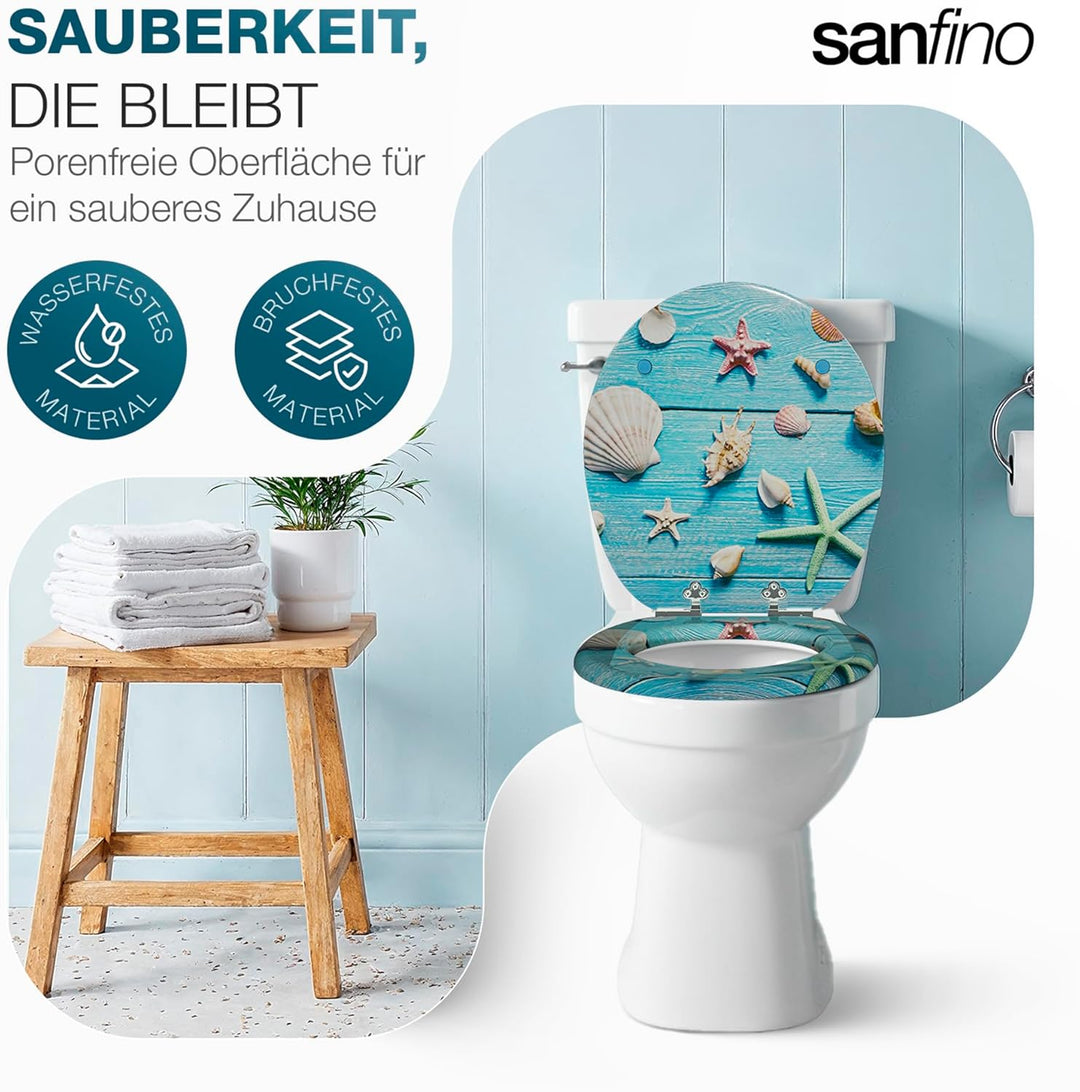 SANFINO® Premium WC Sitz mit Absenkautomatik – hochwertige Toilettendeckel aus Holz, viele bunte Mot