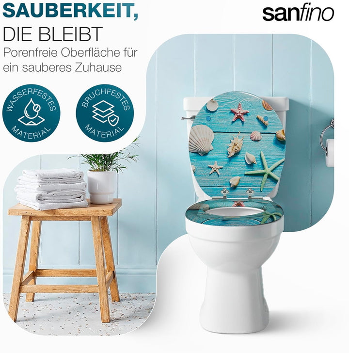 SANFINO® Premium WC Sitz mit Absenkautomatik – hochwertige Toilettendeckel aus Holz, viele bunte Mot